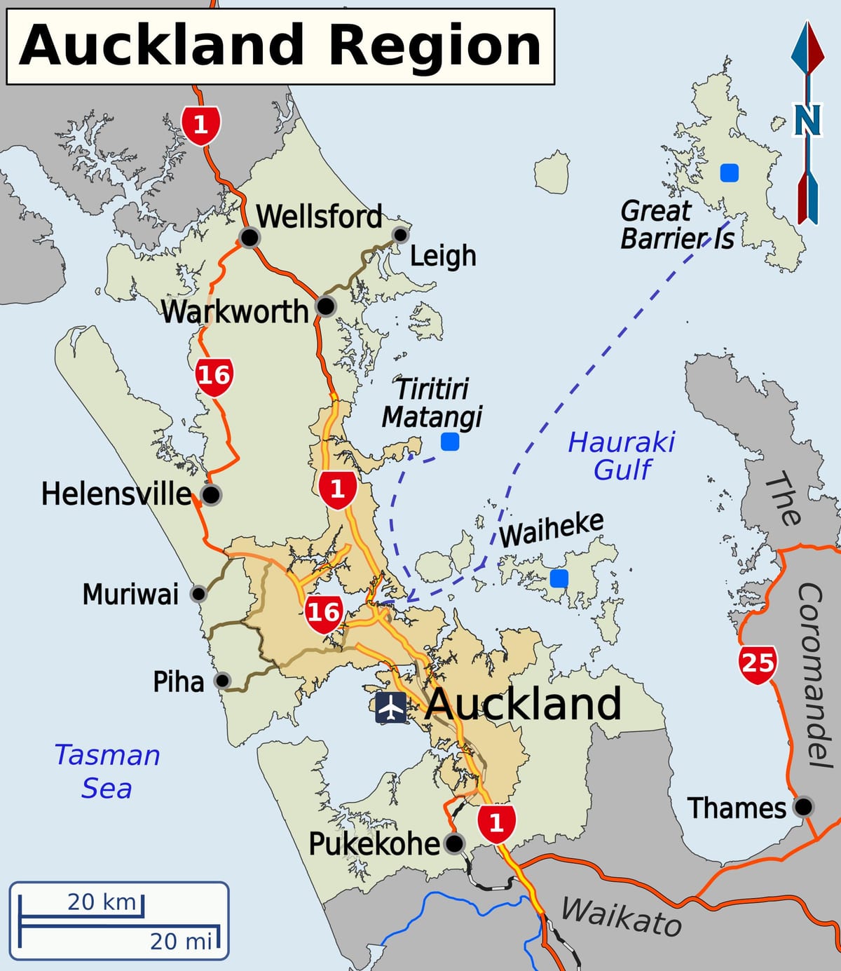 ਨਕਸ਼ਾ Auckland ਦੇ ਖੇਤਰ