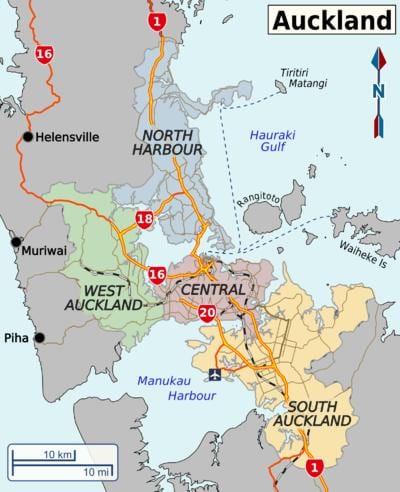 ਨਕਸ਼ਾ Auckland ਦੇ ਜ਼ਿਲ੍ਹੇ