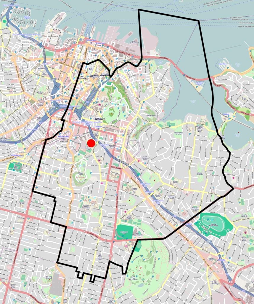 Auckland ਵਿਆਕਰਣ ਸਕੂਲ ਦੇ ਜ਼ੋਨ ਨਕਸ਼ਾ