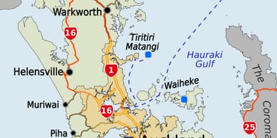 ਨਕਸ਼ਾ Auckland ਦੇ ਖੇਤਰ